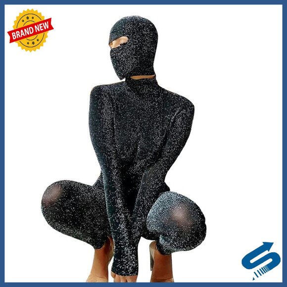 Long Sleeve Backless Jumpsuit with Mask Polyester Spandex XS-L